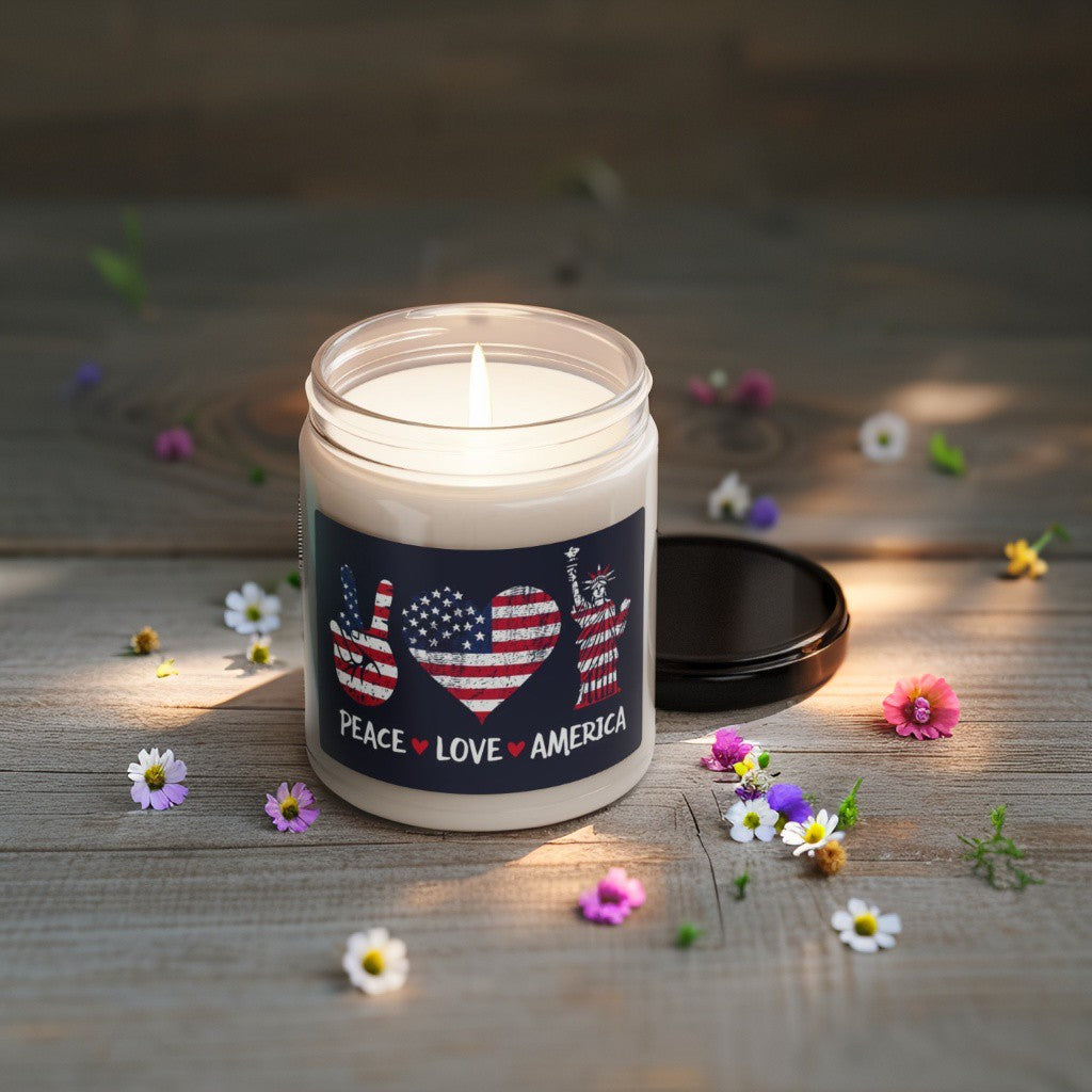 Scented Decorative Candle - Relaxing Aromatic Jar Candle - "Peace Love America"