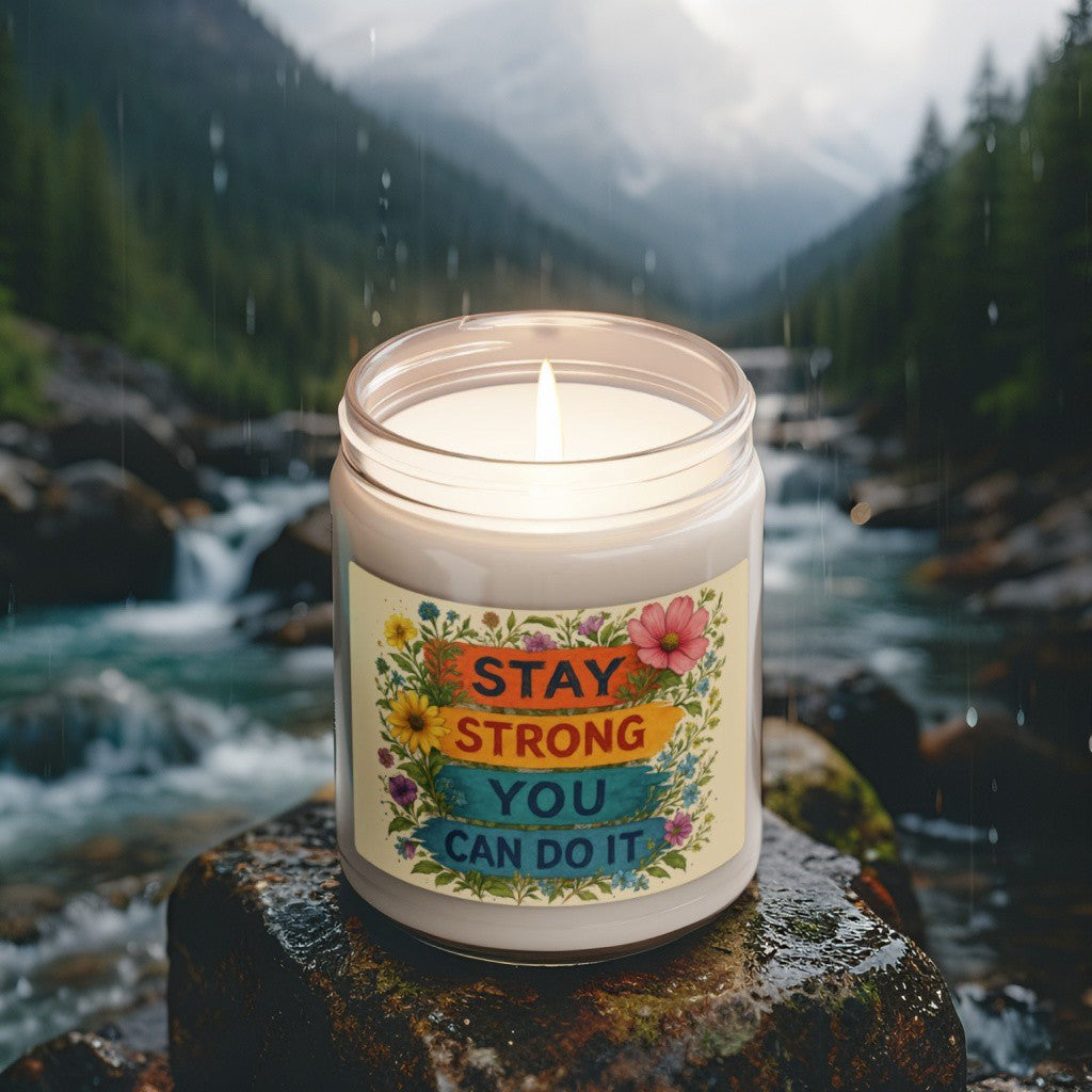 Scented Decorative Candle - Relaxing Aromatic Jar Candle - "Stay Strong You Can Do It"