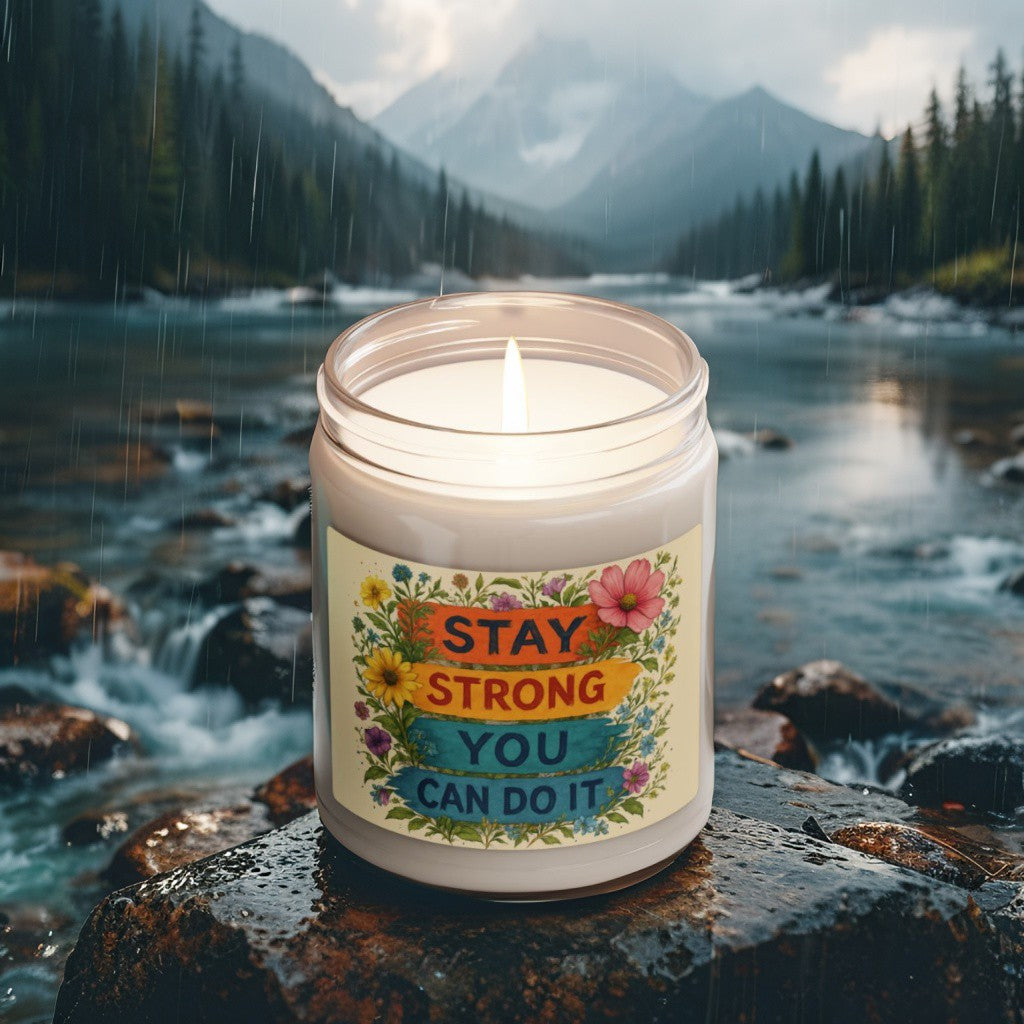 Scented Decorative Candle - Relaxing Aromatic Jar Candle - "Stay Strong You Can Do It"