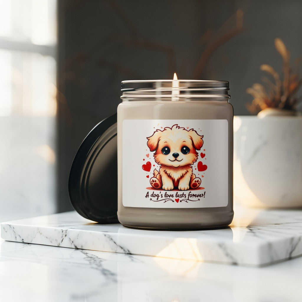 Scented Decorative Candle - Relaxing Aromatic Jar Candle - "A Dogs Love Last Forever"