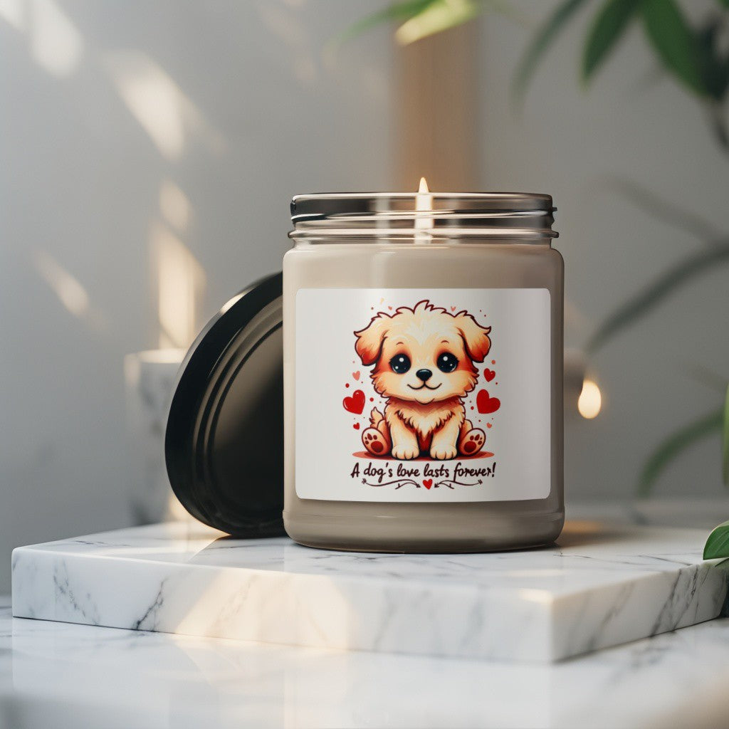 Scented Decorative Candle - Relaxing Aromatic Jar Candle - "A Dogs Love Last Forever"