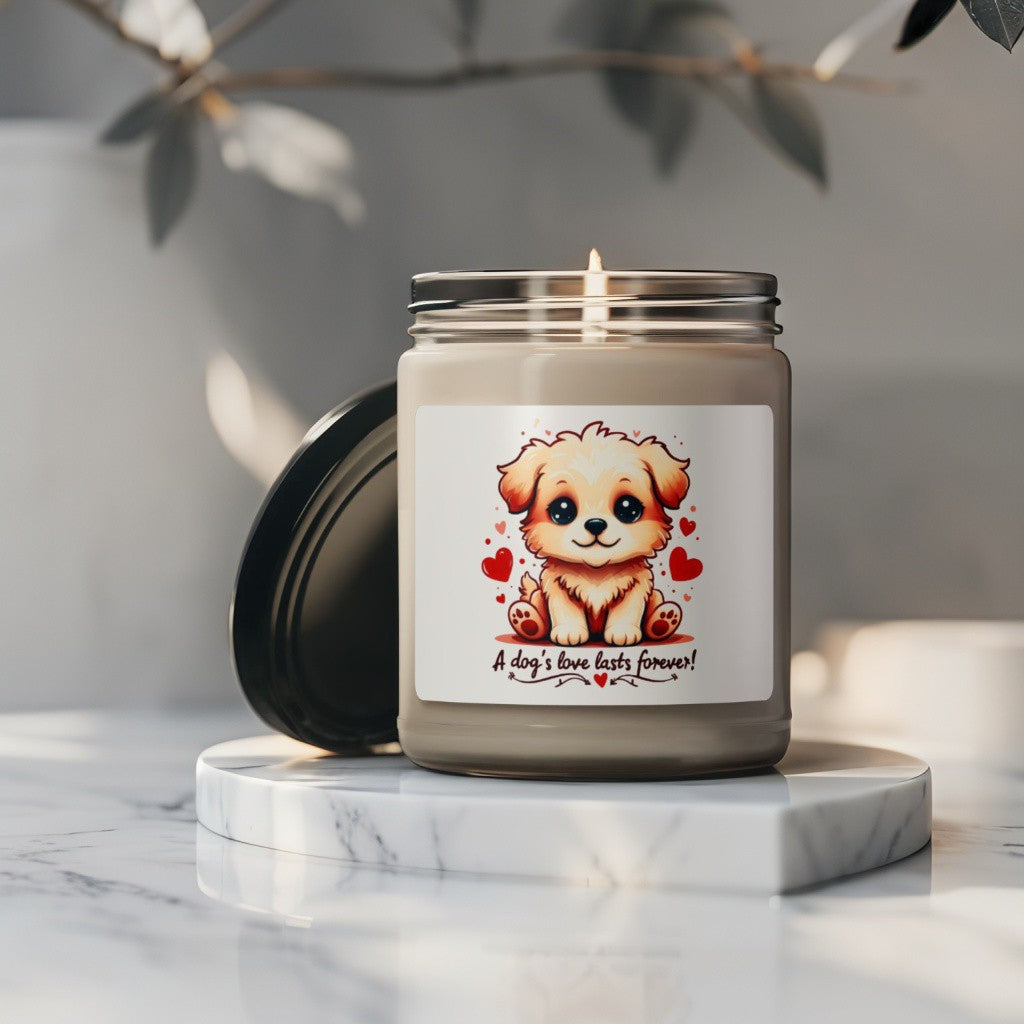 Scented Decorative Candle - Relaxing Aromatic Jar Candle - "A Dogs Love Last Forever"