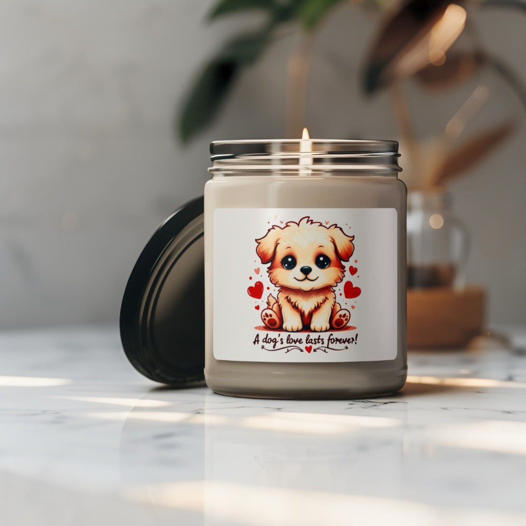 Scented Decorative Candle - Relaxing Aromatic Jar Candle - "A Dogs Love Last Forever"