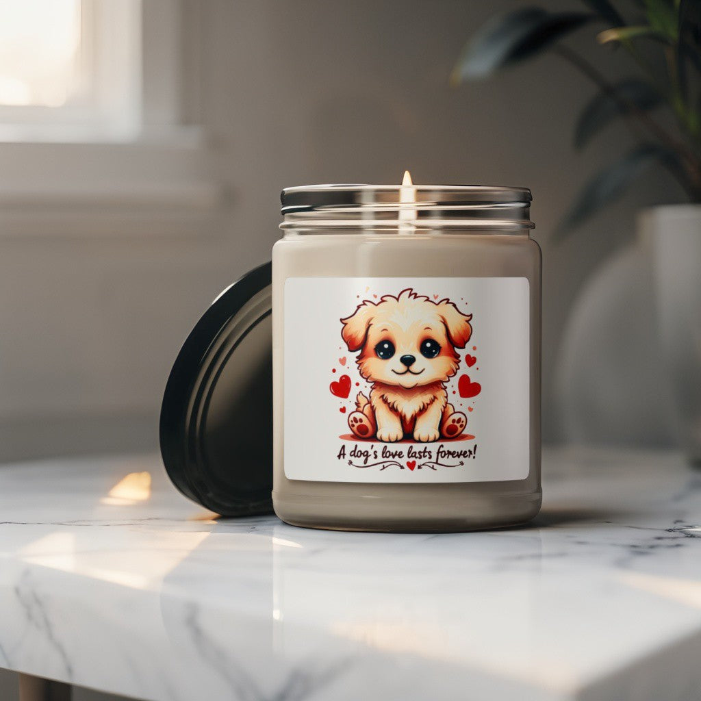 Scented Decorative Candle - Relaxing Aromatic Jar Candle - "A Dogs Love Last Forever"