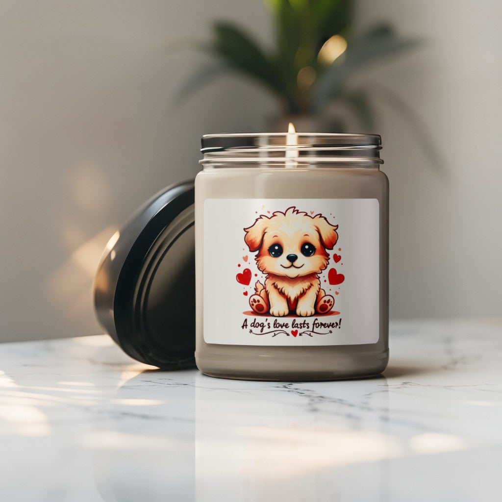 Scented Decorative Candle - Relaxing Aromatic Jar Candle - "A Dogs Love Last Forever"