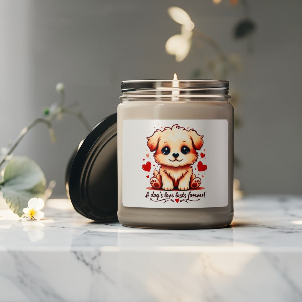Scented Decorative Candle - Relaxing Aromatic Jar Candle - "A Dogs Love Last Forever"