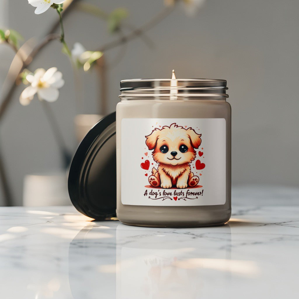 Scented Decorative Candle - Relaxing Aromatic Jar Candle - "A Dogs Love Last Forever"