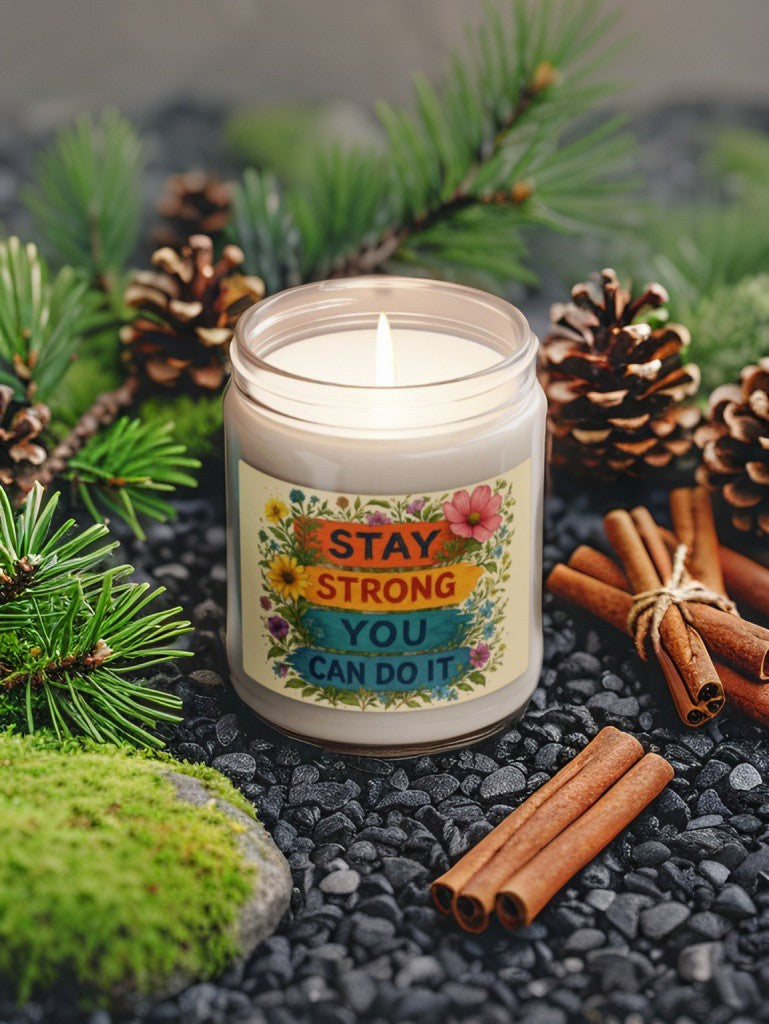 Scented Decorative Candle - Relaxing Aromatic Jar Candle - "Stay Strong You Can Do It"