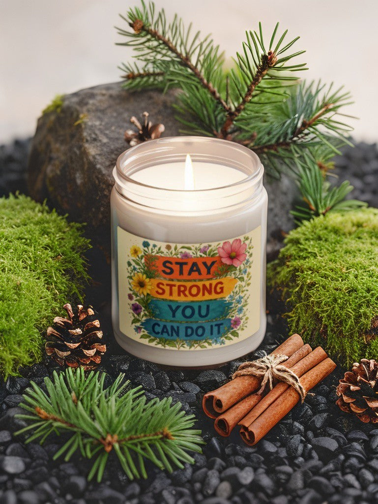 Scented Decorative Candle - Relaxing Aromatic Jar Candle - "Stay Strong You Can Do It"