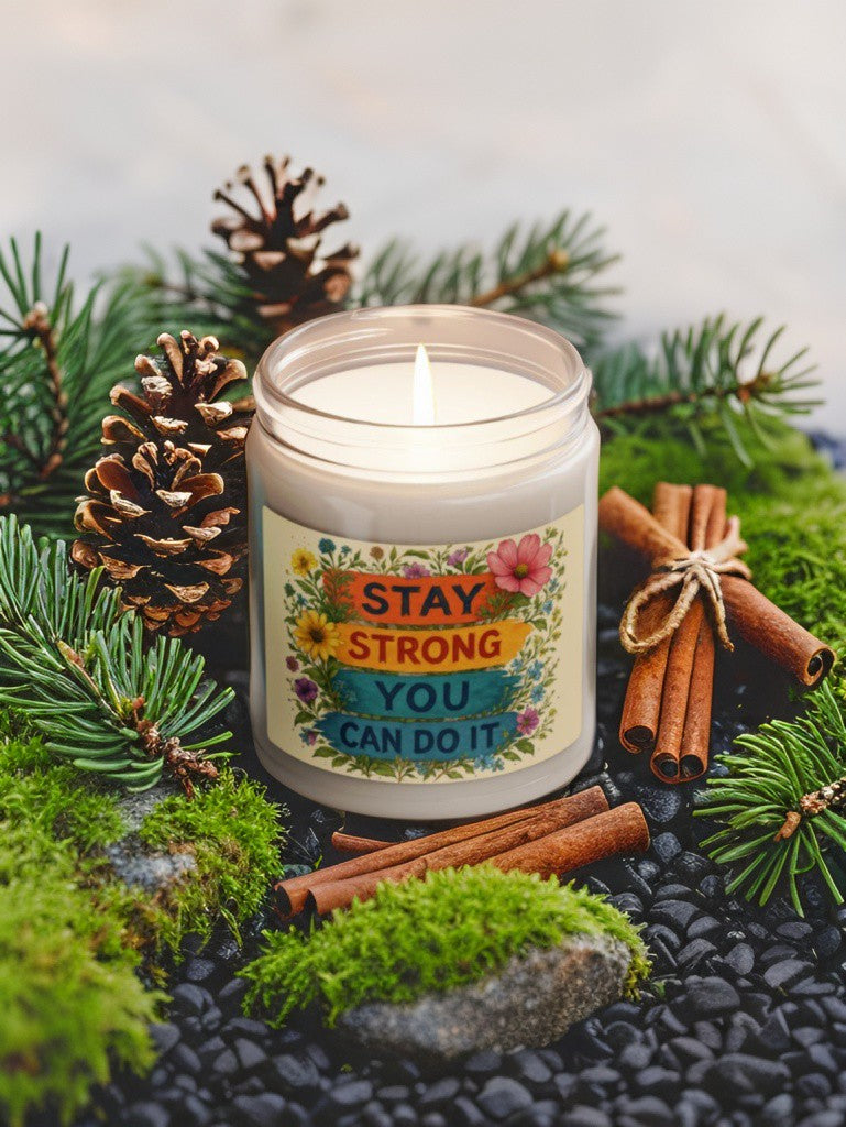 Scented Decorative Candle - Relaxing Aromatic Jar Candle - "Stay Strong You Can Do It"