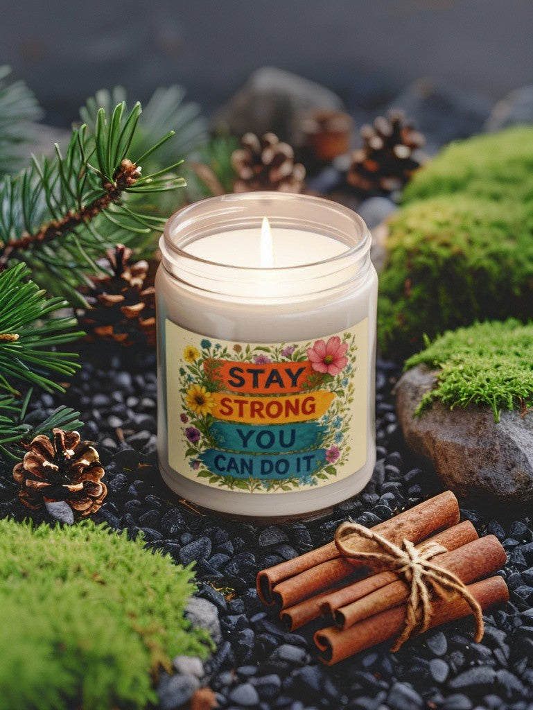 Scented Decorative Candle - Relaxing Aromatic Jar Candle - "Stay Strong You Can Do It"