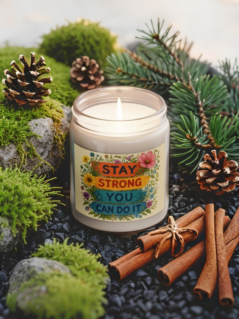 Scented Decorative Candle - Relaxing Aromatic Jar Candle - "Stay Strong You Can Do It"