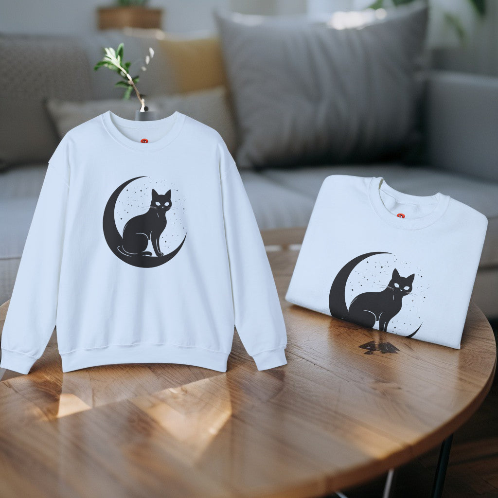 Mystical Cat Moon Crescent Tee - Celestial Black Cat Witchy Aesthetic Shirt