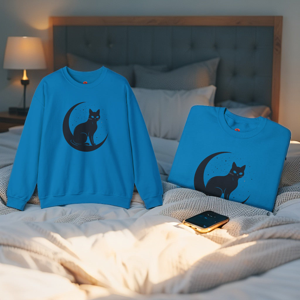 Mystical Cat Moon Crescent Tee - Celestial Black Cat Witchy Aesthetic Shirt