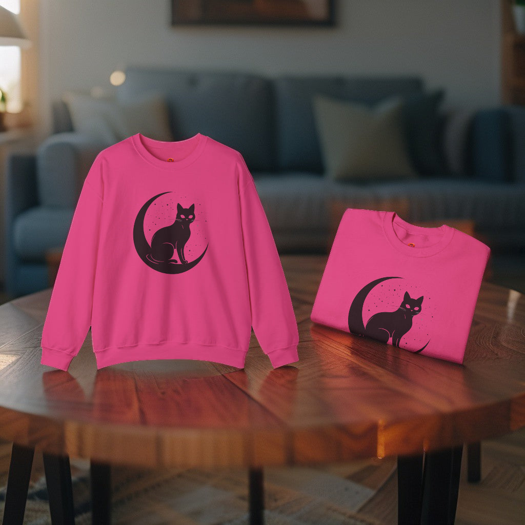 Mystical Cat Moon Crescent Tee - Celestial Black Cat Witchy Aesthetic Shirt