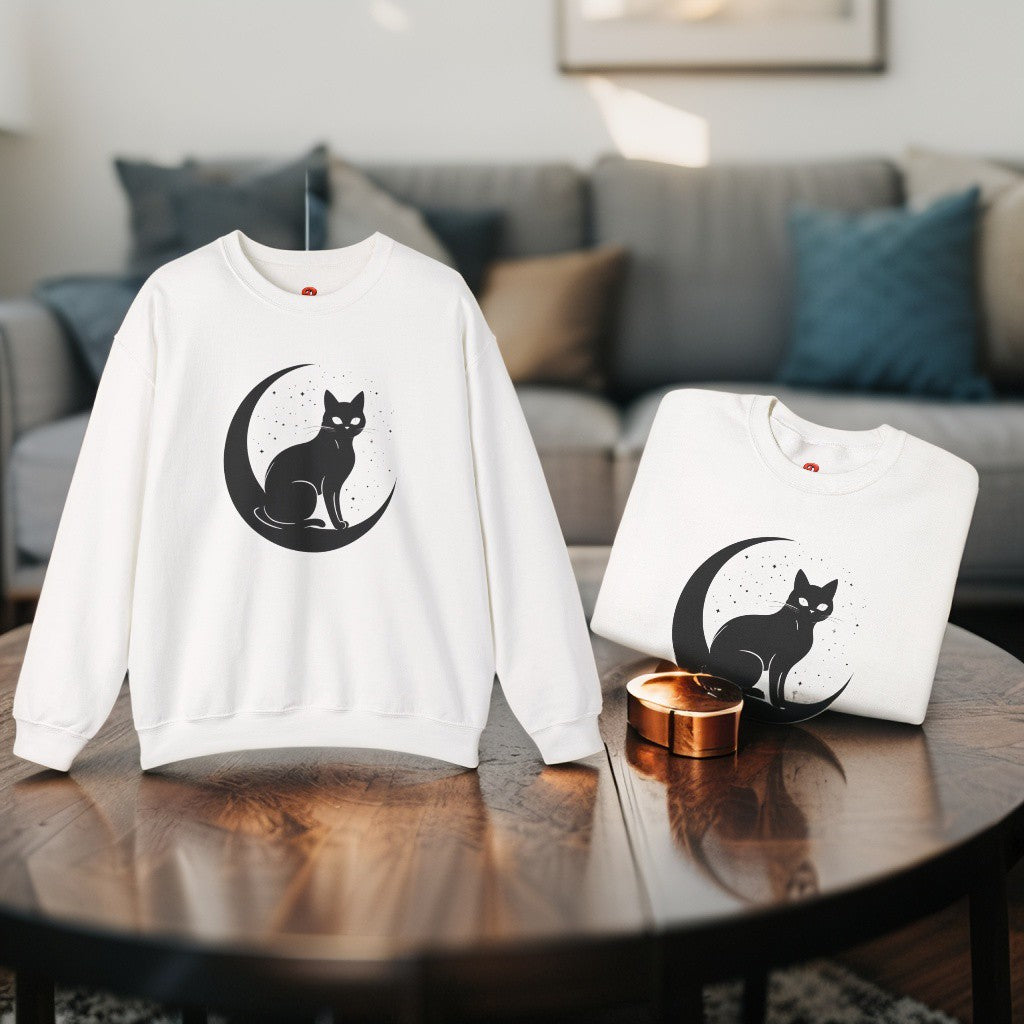 Mystical Cat Moon Crescent Tee - Celestial Black Cat Witchy Aesthetic Shirt