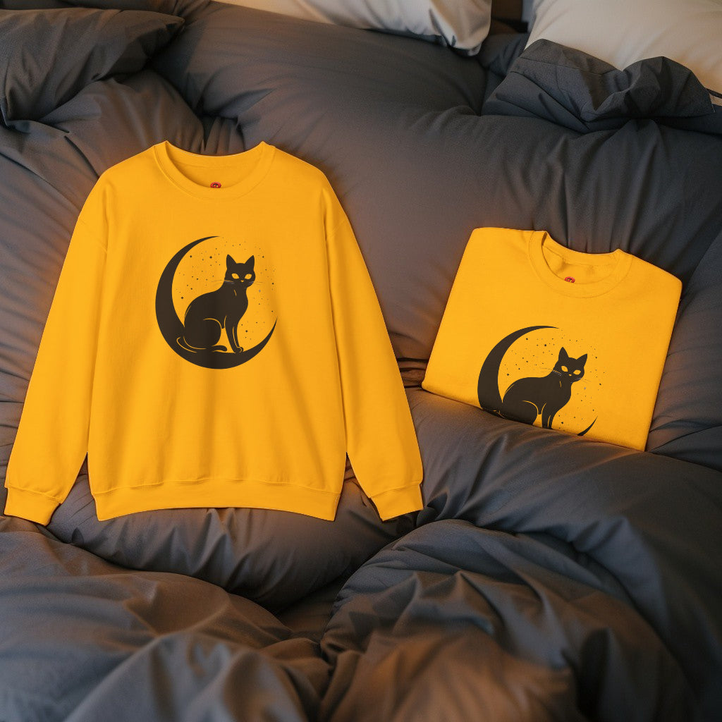 Mystical Cat Moon Crescent Tee - Celestial Black Cat Witchy Aesthetic Shirt