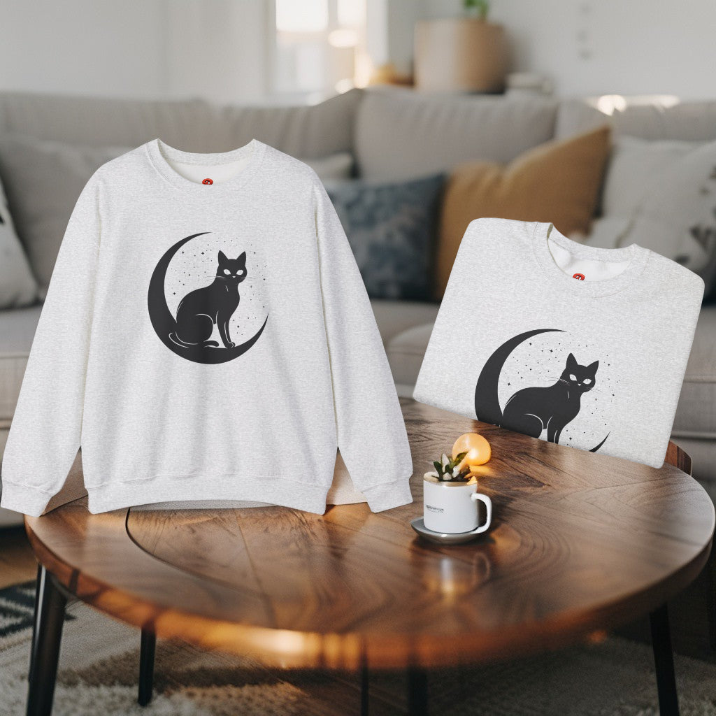 Mystical Cat Moon Crescent Tee - Celestial Black Cat Witchy Aesthetic Shirt