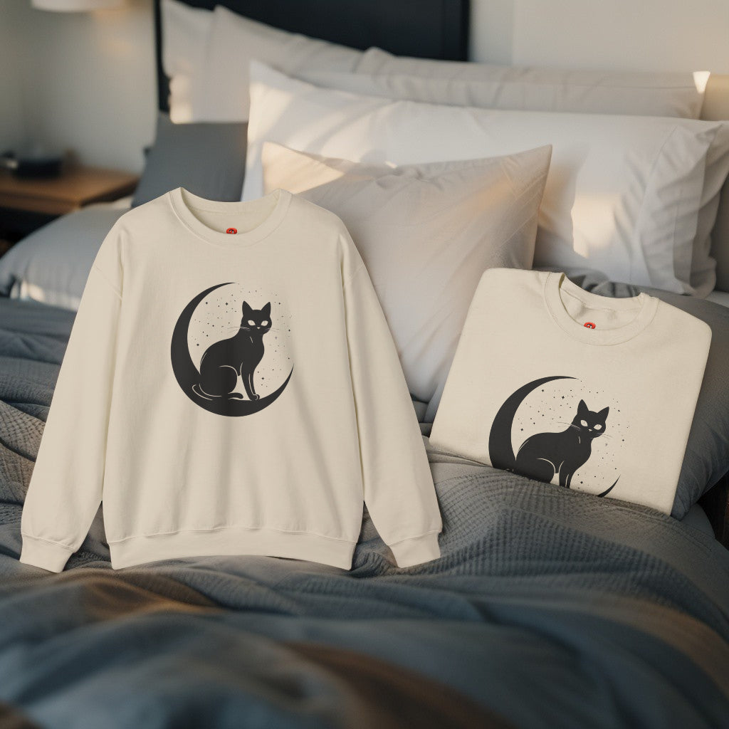 Mystical Cat Moon Crescent Tee - Celestial Black Cat Witchy Aesthetic Shirt