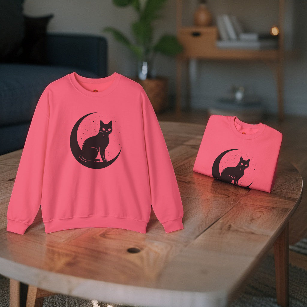 Mystical Cat Moon Crescent Tee - Celestial Black Cat Witchy Aesthetic Shirt