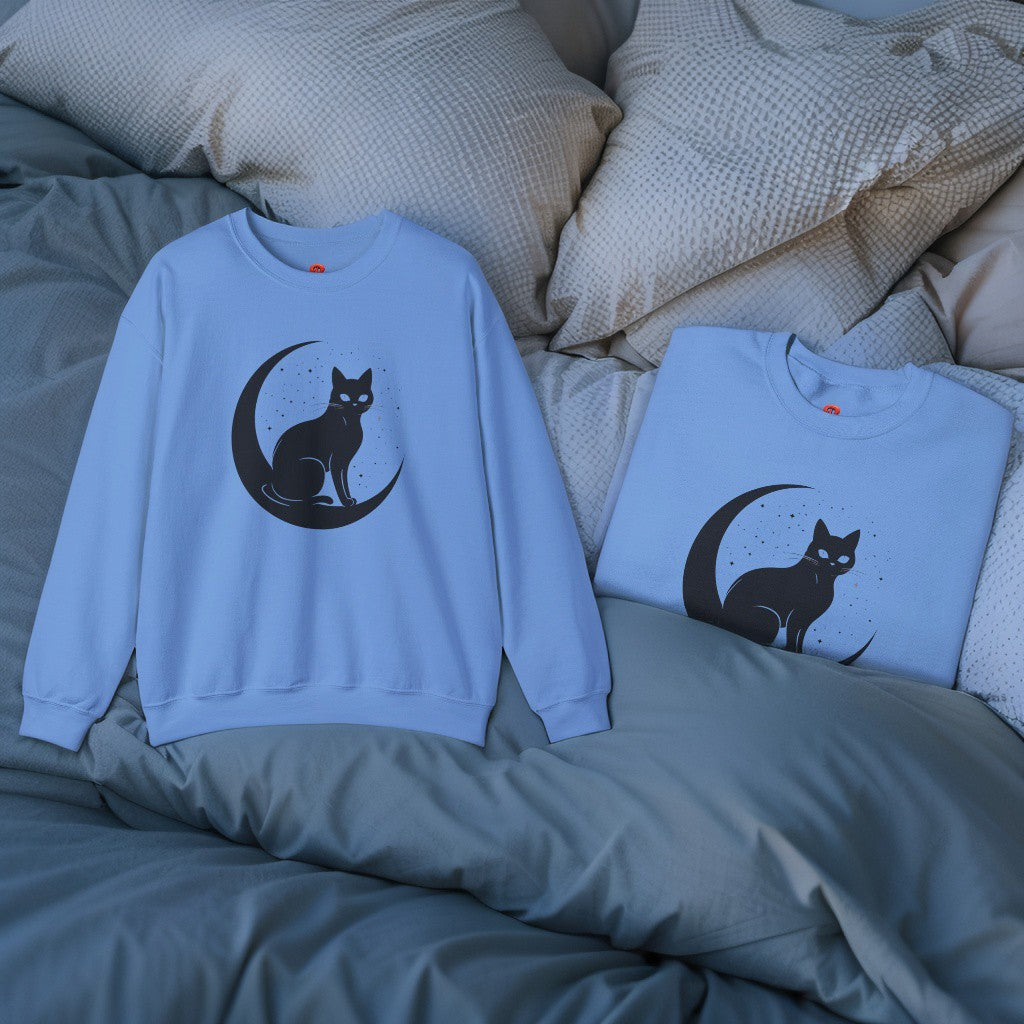 Mystical Cat Moon Crescent Tee - Celestial Black Cat Witchy Aesthetic Shirt