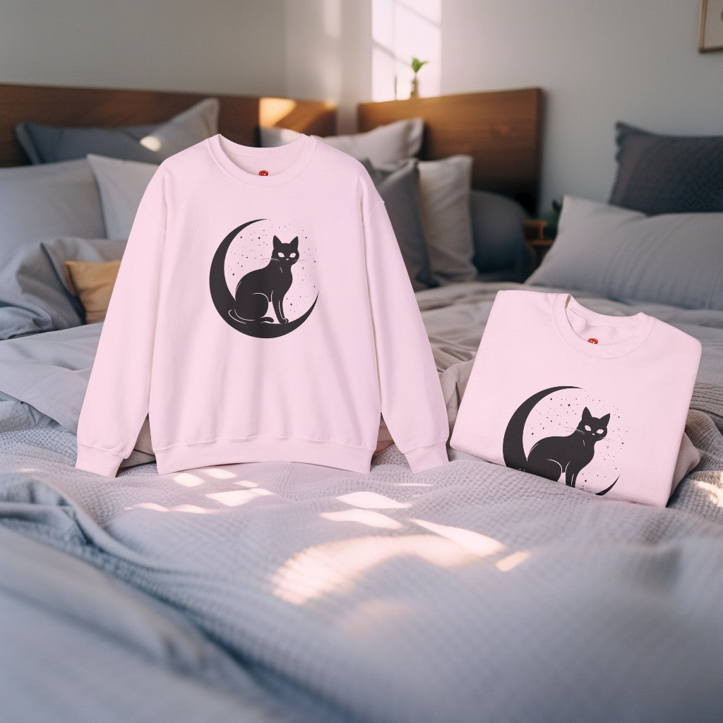 Mystical Cat Moon Crescent Tee - Celestial Black Cat Witchy Aesthetic Shirt