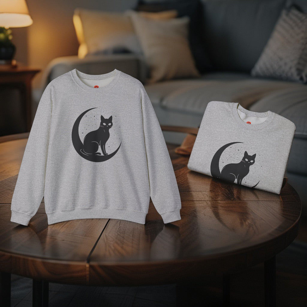 Mystical Cat Moon Crescent Tee - Celestial Black Cat Witchy Aesthetic Shirt