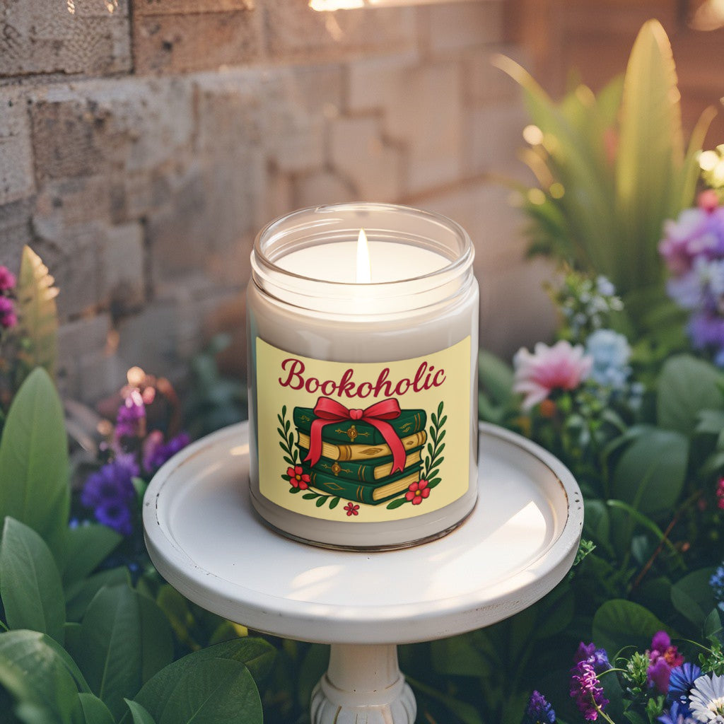 Soy Wax Candle – “Bookoholic” – Aromatic Jar, Perfect Gift for Book Lovers