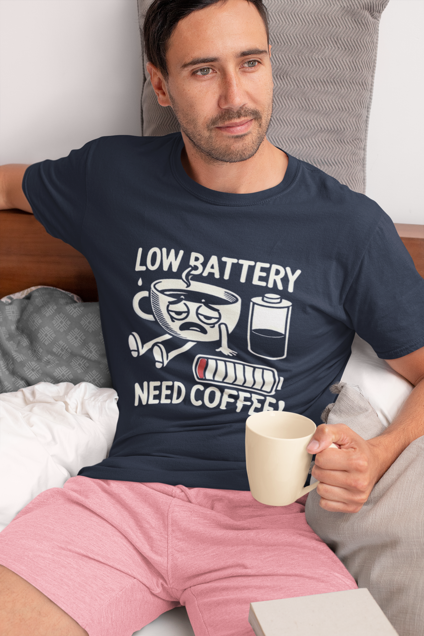 Shirt Low Battery Need Coffee – Funny Unisex Tee for Coffee Lovers