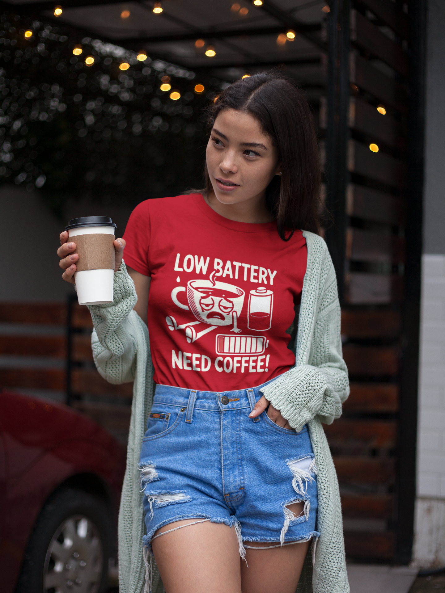 Shirt Low Battery Need Coffee – Funny Unisex Tee for Coffee Lovers