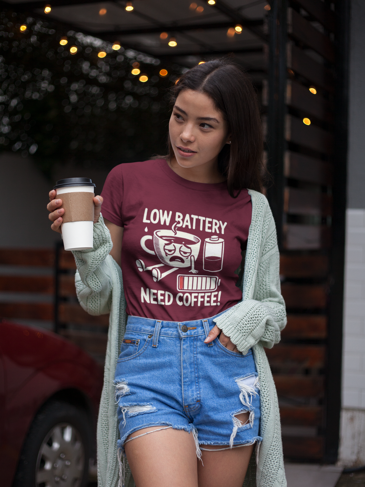 Shirt Low Battery Need Coffee – Funny Unisex Tee for Coffee Lovers