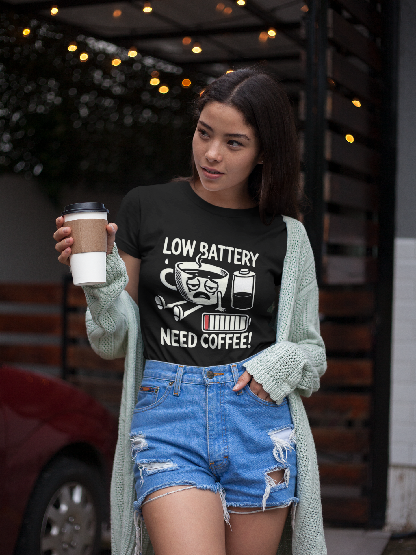 Shirt Low Battery Need Coffee – Funny Unisex Tee for Coffee Lovers