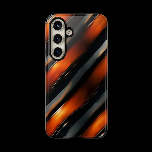 Abstract Phone Case – Black & Orange Tiger Stripe Design – Shockproof Cover