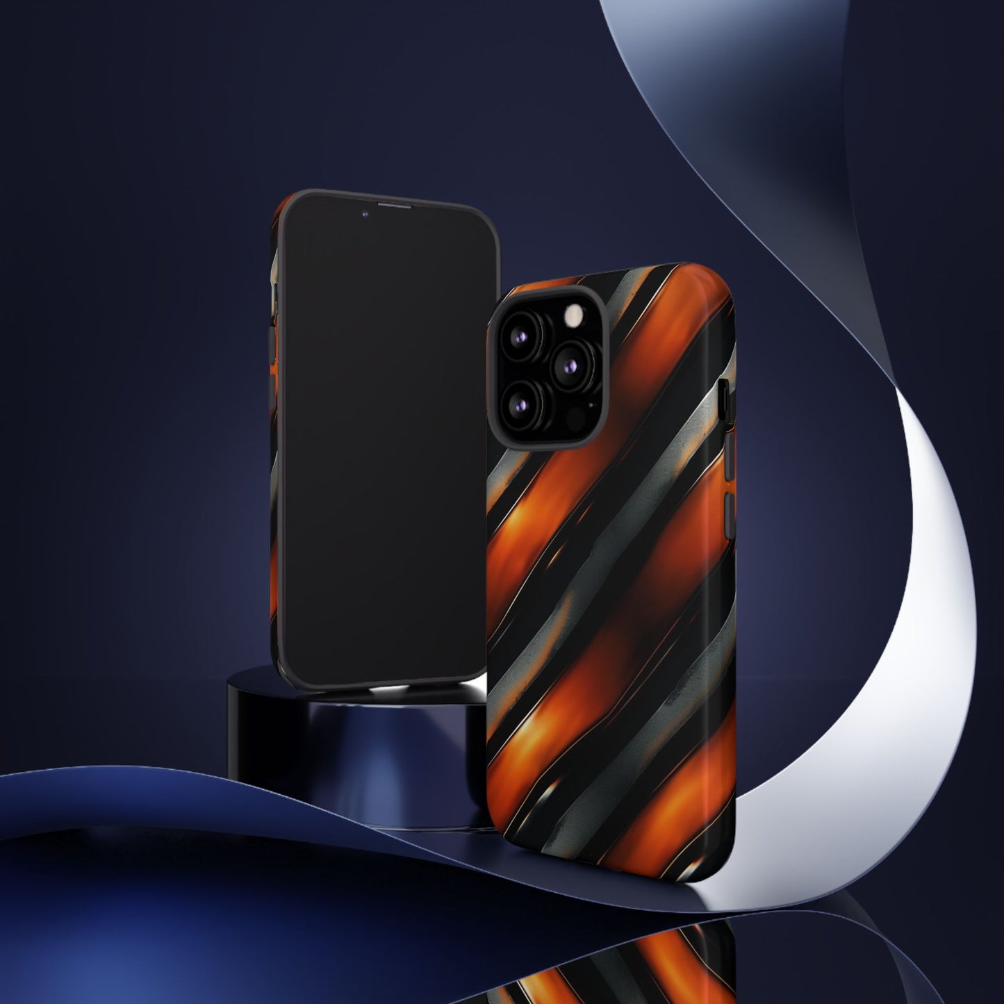 Abstract Phone Case – Black & Orange Tiger Stripe Design – Shockproof Cover