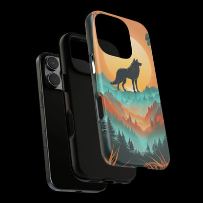 Phone Case Sunset Wolf Silhouette & Tropical Landscape – Artistic Protection