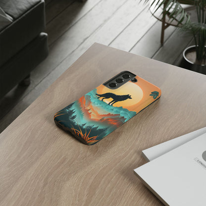 Phone Case Sunset Wolf Silhouette & Tropical Landscape – Artistic Protection