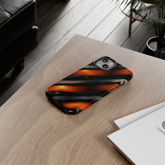 Abstract Phone Case – Black & Orange Tiger Stripe Design – Shockproof Cover