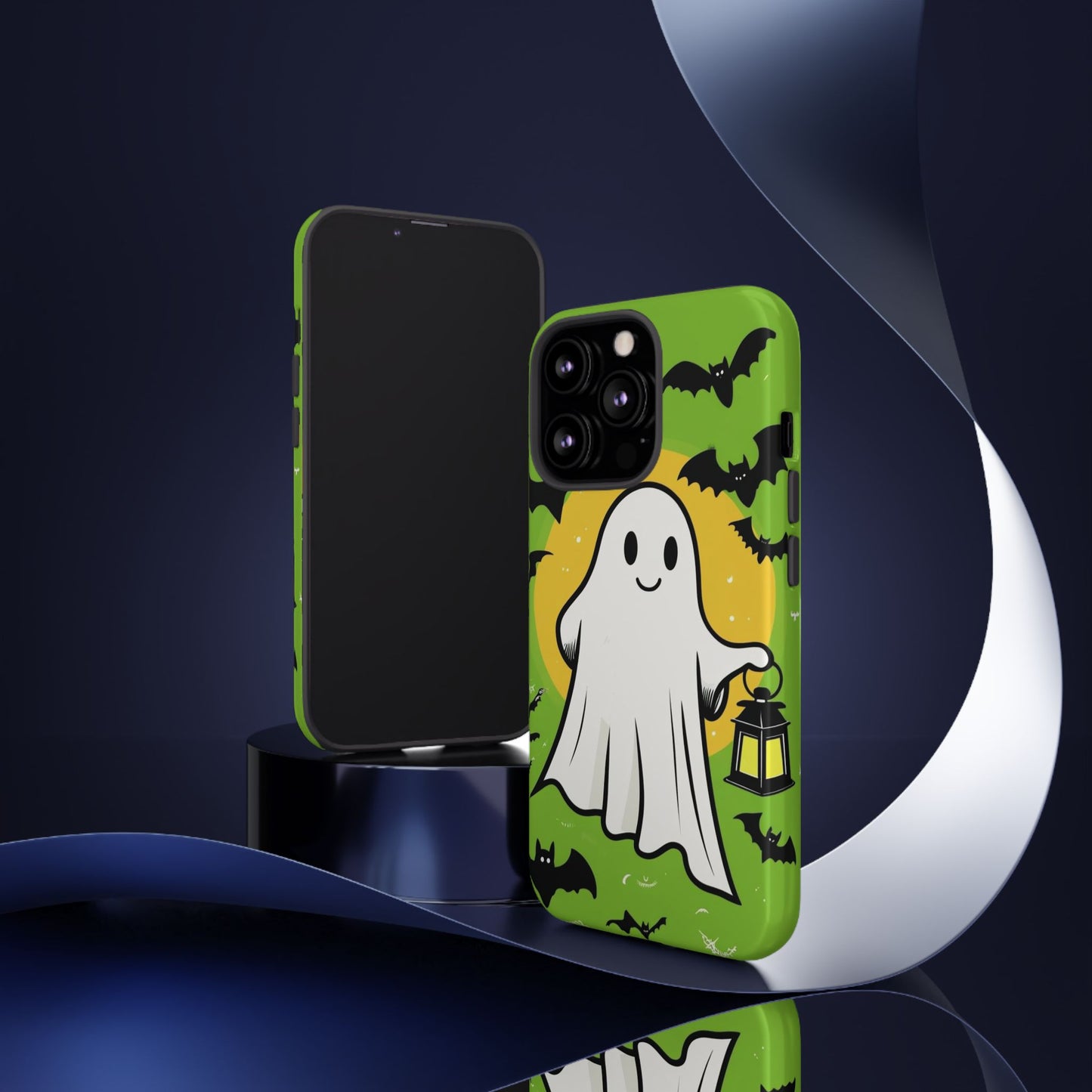 Cute Halloween Ghost Phone Case with Bats and Lantern – Perfect for Spooky Season