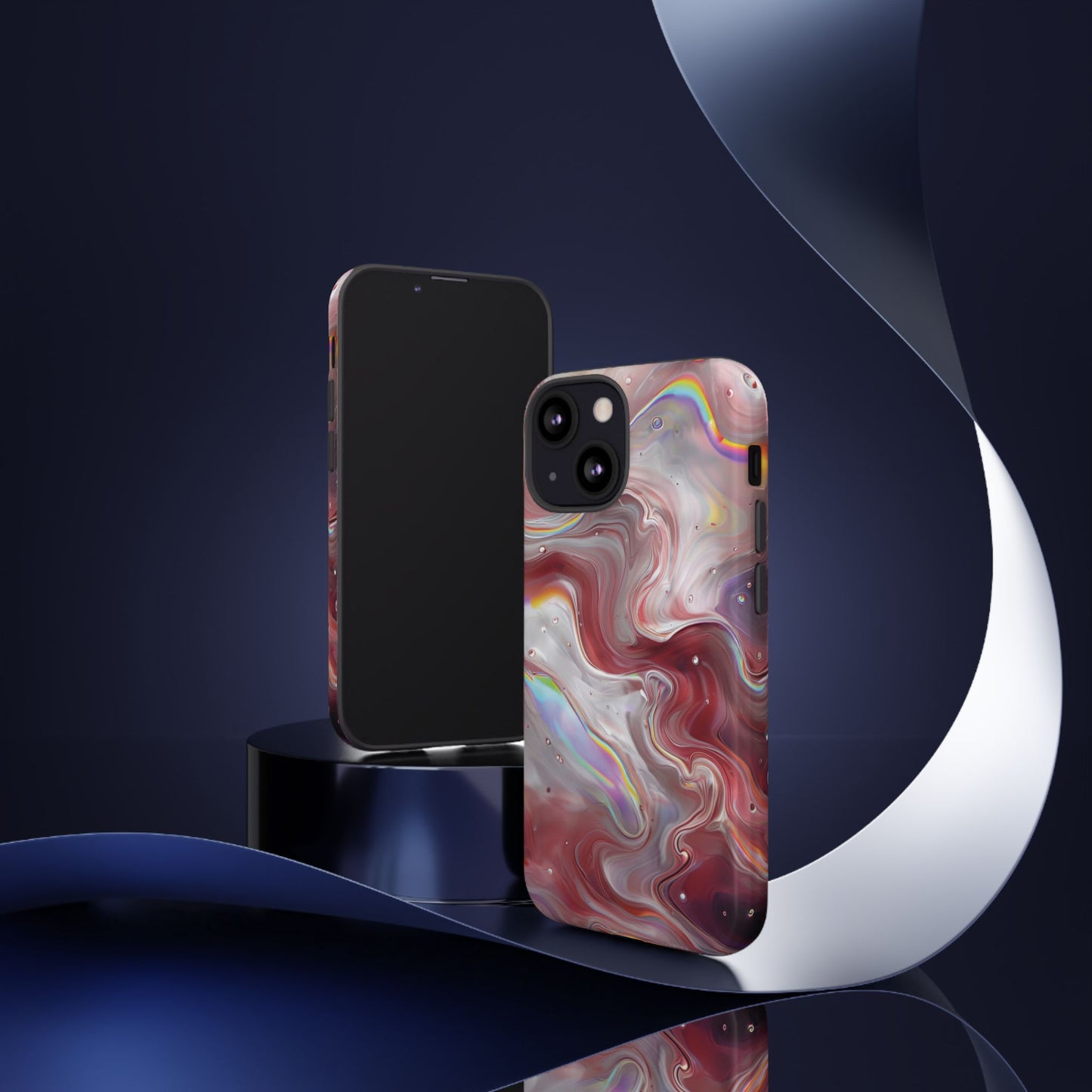 Abstract Swirl iPhone Case – Red & Holographic Marble Design - Durable & Stylish Cover