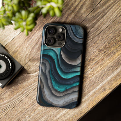 Phone Case Blue & Grey Woodgrain Wave – Artistic iPhone & Samsung Cover