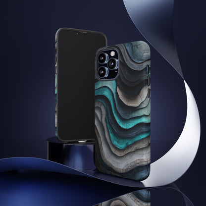Phone Case Blue & Grey Woodgrain Wave – Artistic iPhone & Samsung Cover