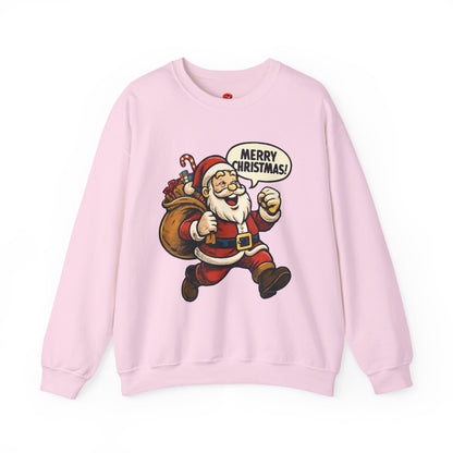 Merry Christmas Santa Sweatshirt – Holiday Santa Claus Crewneck with Gift Bag