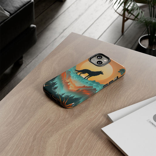 Phone Case Sunset Wolf Silhouette & Tropical Landscape – Artistic Protection