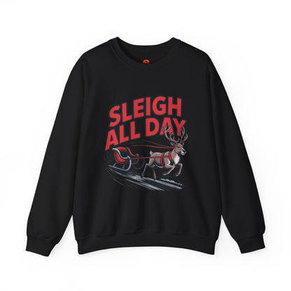 Sweatshirt Christmas Cheer – Sleigh All Day - Cozy Unisex Holiday Pullover with Reindeer Print, Funny Christmas Gift