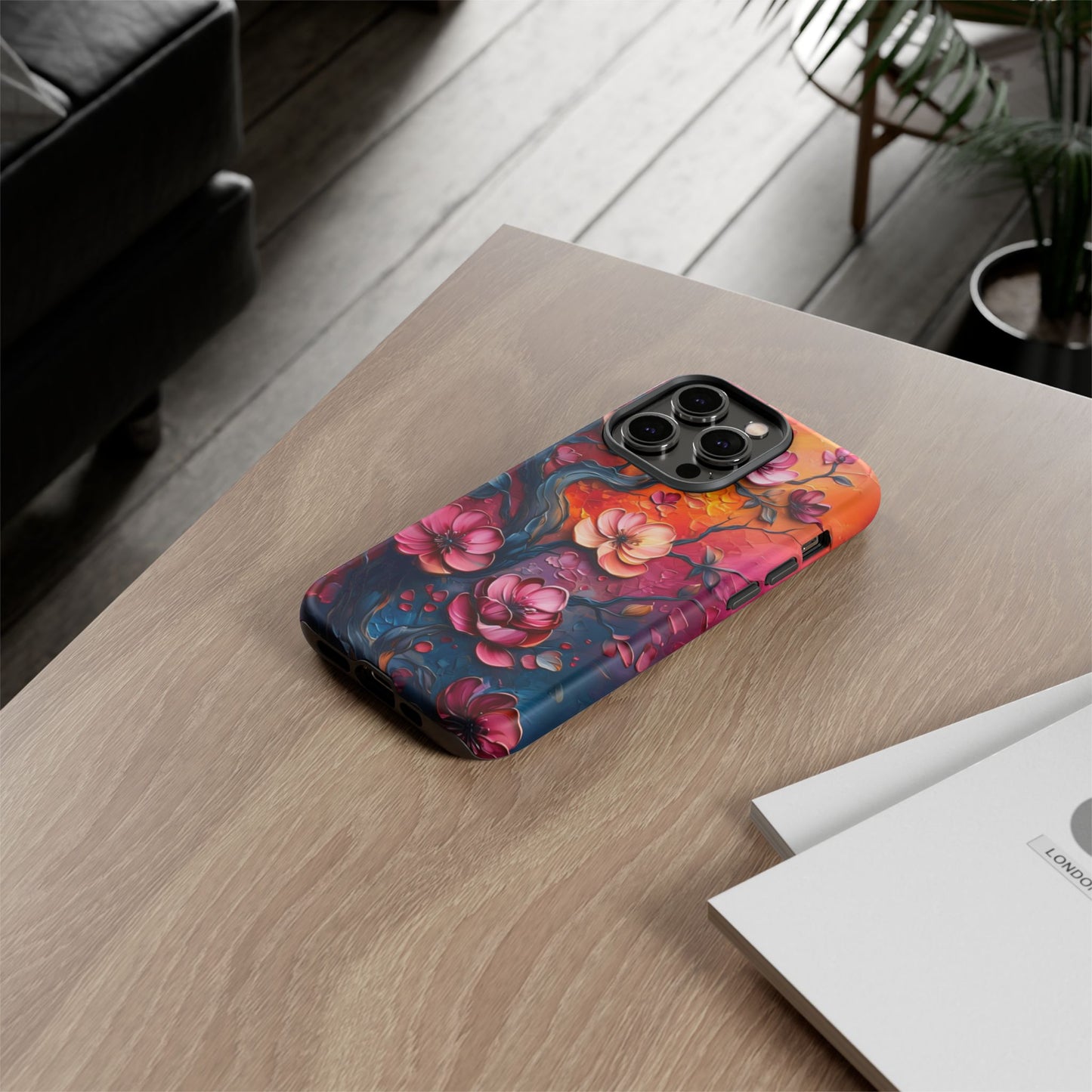 Colorful iPhone and Samsung Case with Artistic Blossoms – Protective Floral Cover