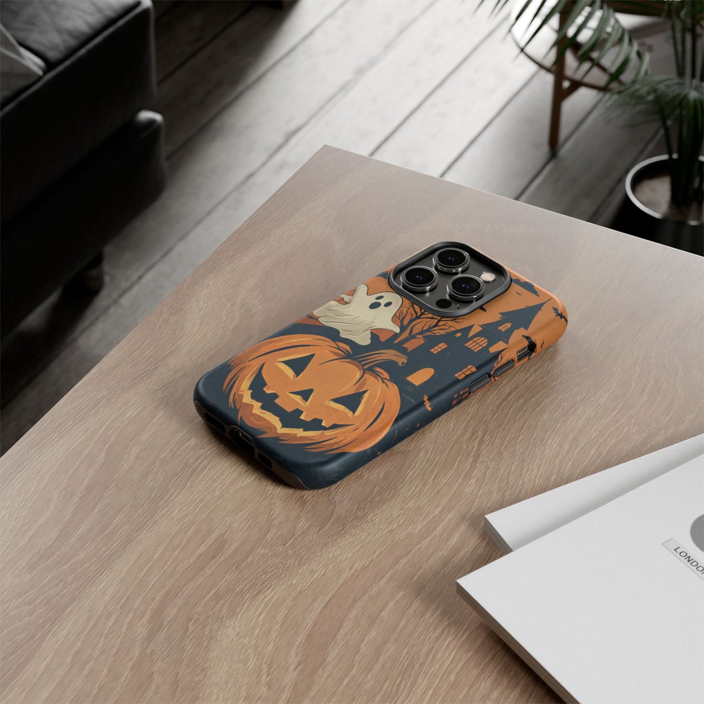 Halloween Ghost and Jack-O'-Lantern Phone Case – Spooky Season Protective Cover
