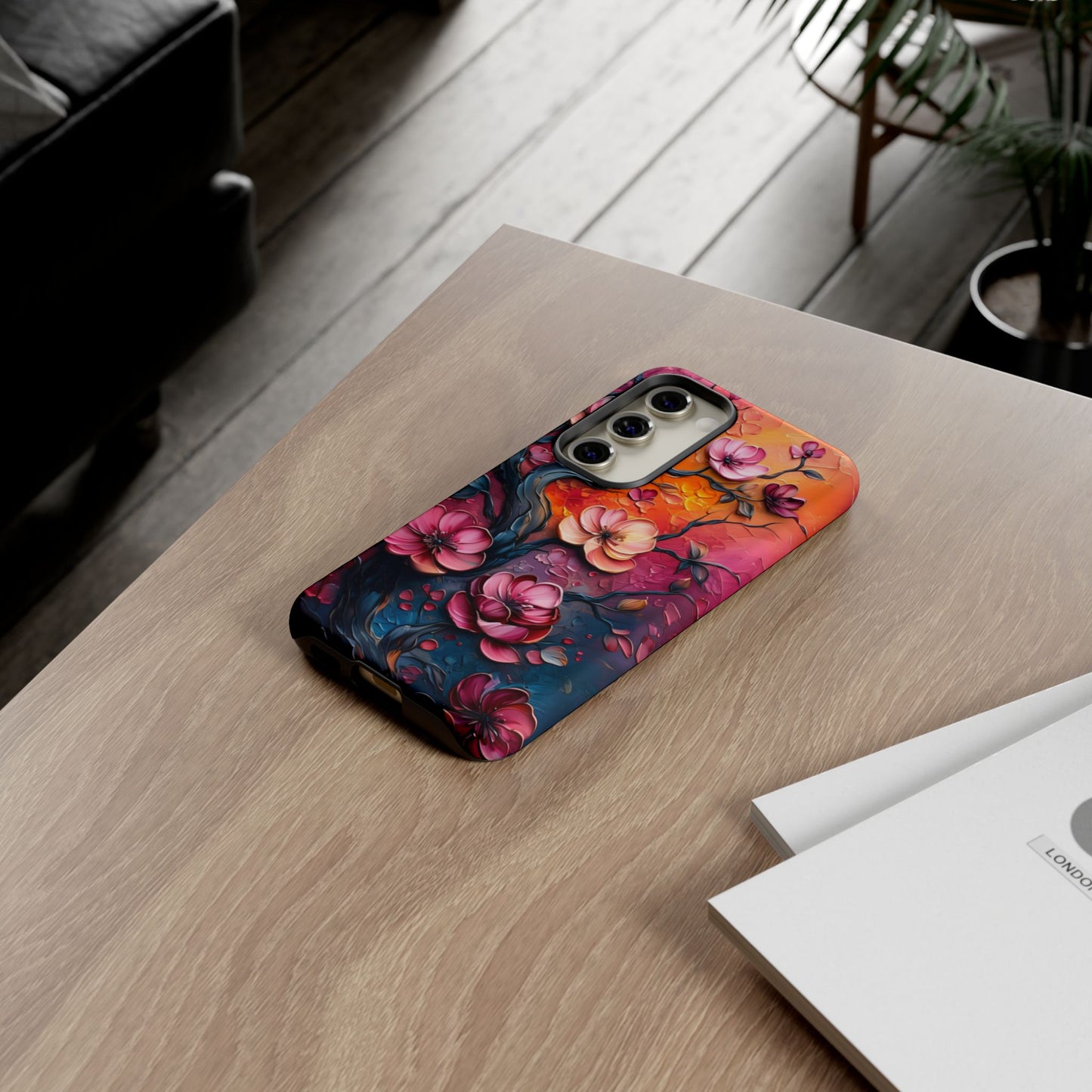 Colorful iPhone and Samsung Case with Artistic Blossoms – Protective Floral Cover