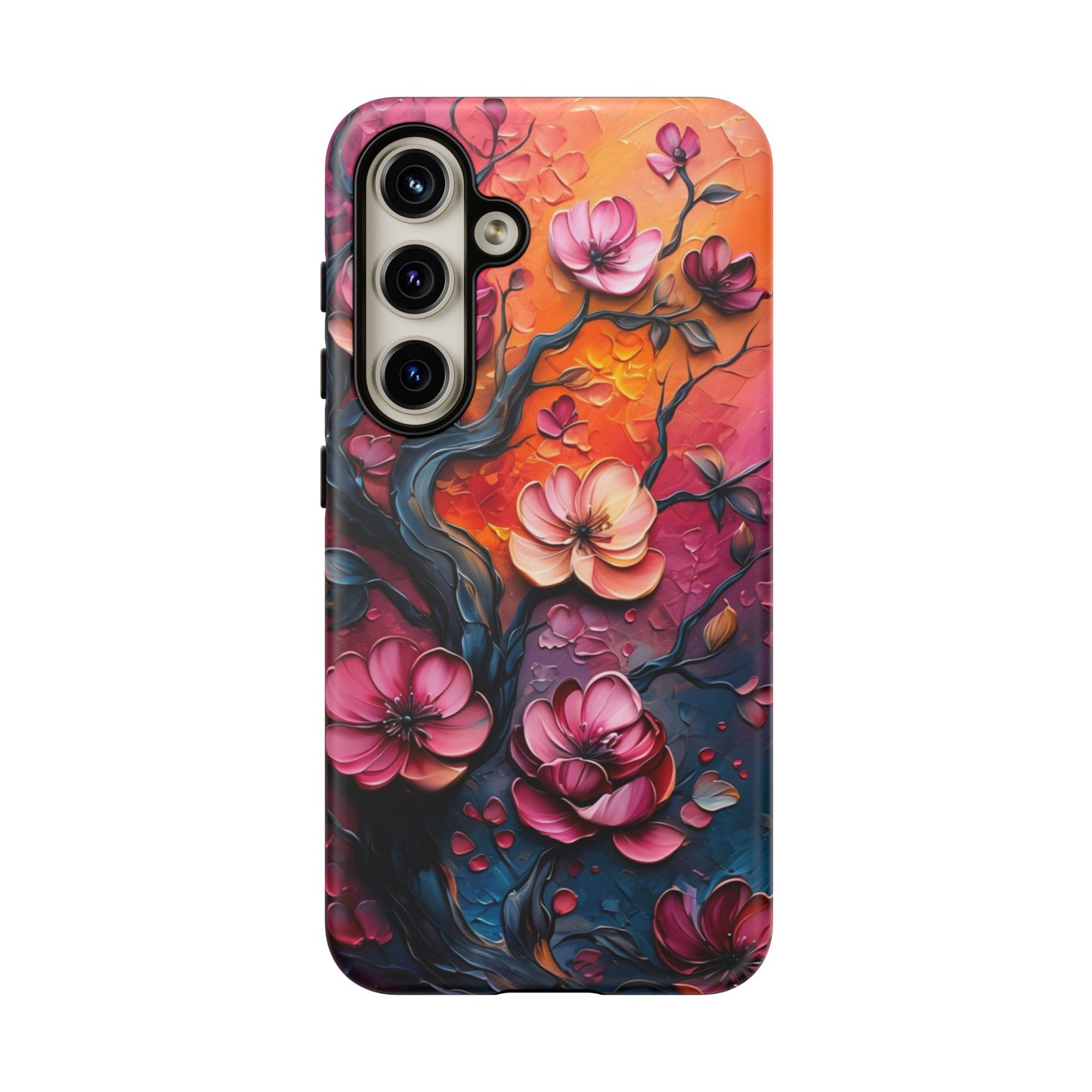 Colorful iPhone and Samsung Case with Artistic Blossoms – Protective Floral Cover