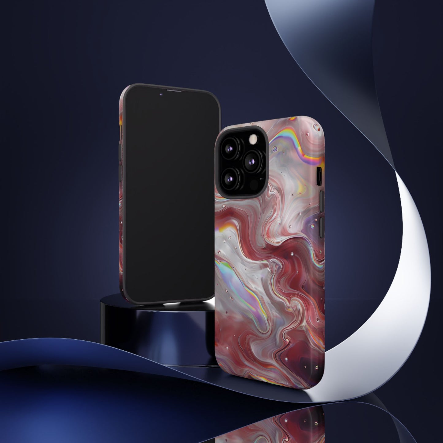 Abstract Swirl iPhone Case – Red & Holographic Marble Design - Durable & Stylish Cover