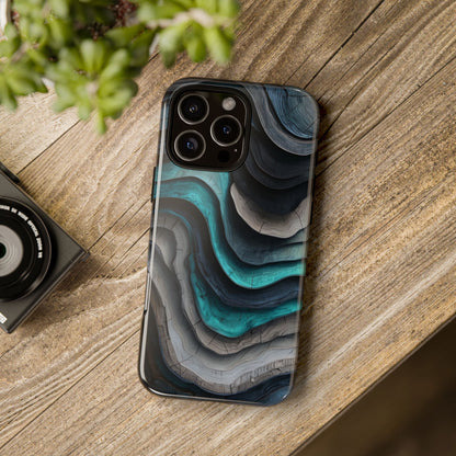 Phone Case Blue & Grey Woodgrain Wave – Artistic iPhone & Samsung Cover